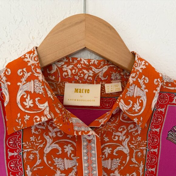 Anthropologie Maeve Silk Print Button-Down Blouse, Size 0 - Picture 4 of 7